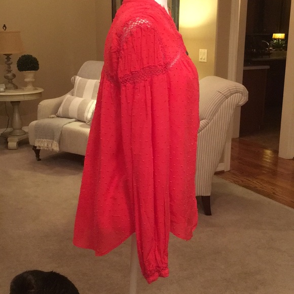 Free People coral red buttondown blouse in large. - Picture 5 of 8